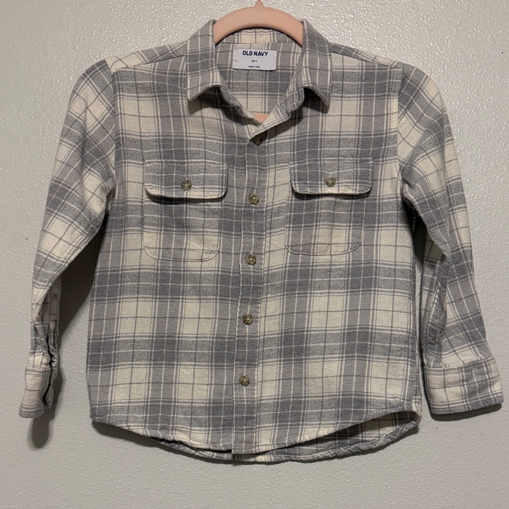 Old Navy Kids Plaid Button-Down Shirt - Gray and White